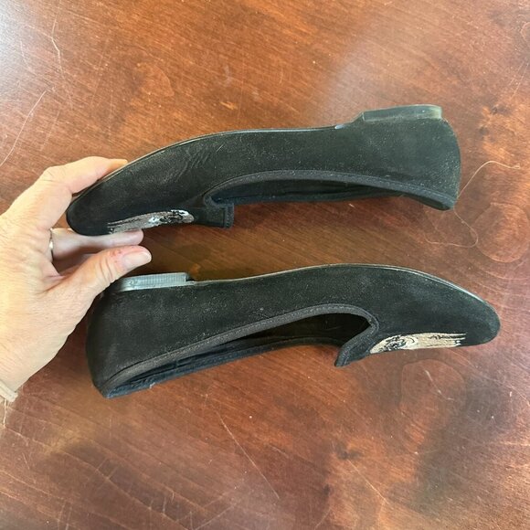 Vintage YRU Pug with Glasses Black Suede Flats Size 7.5 - Picture 7 of 11